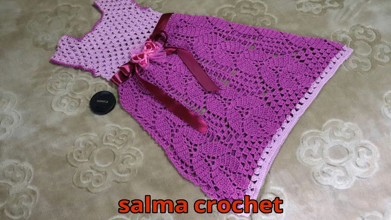 كروشيه فستان اطفال\بناتي (تجهيزات العيد) بغرزة اوراق الشجر والجراني  (ديما 3)crochet girls dress