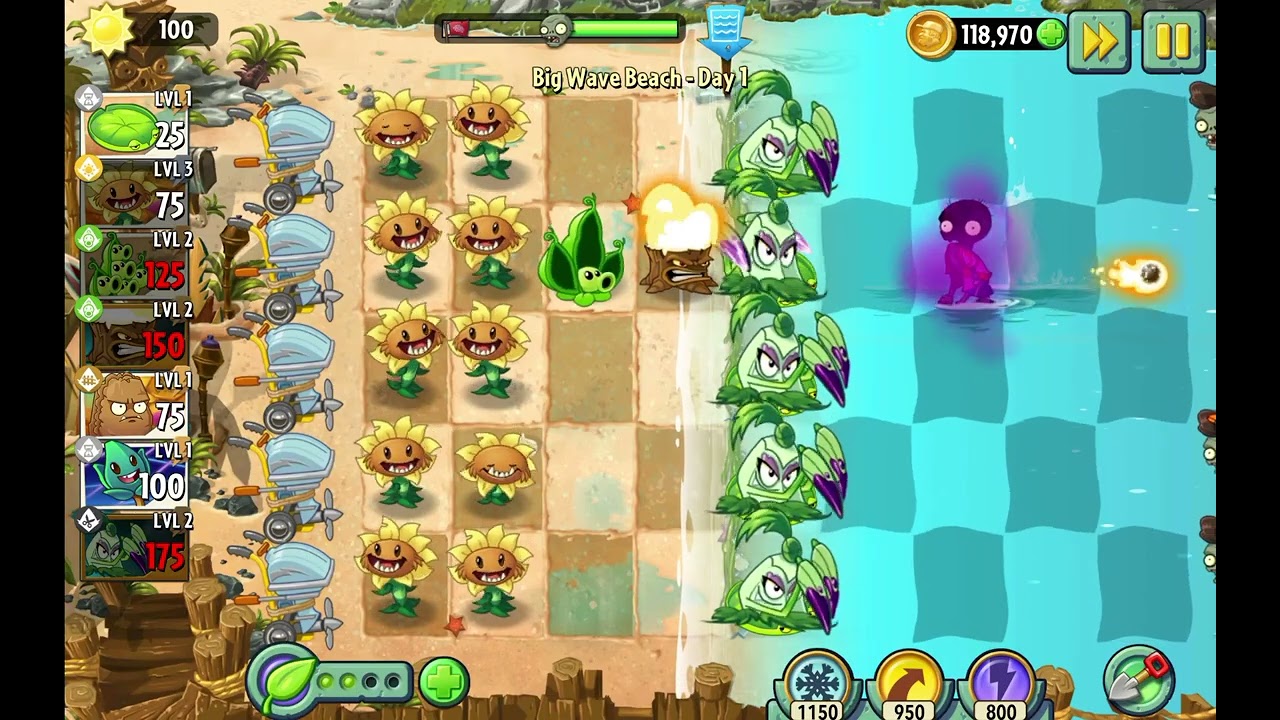 Plants Vs Zombies 2 - Big Wave Beach- Day 1