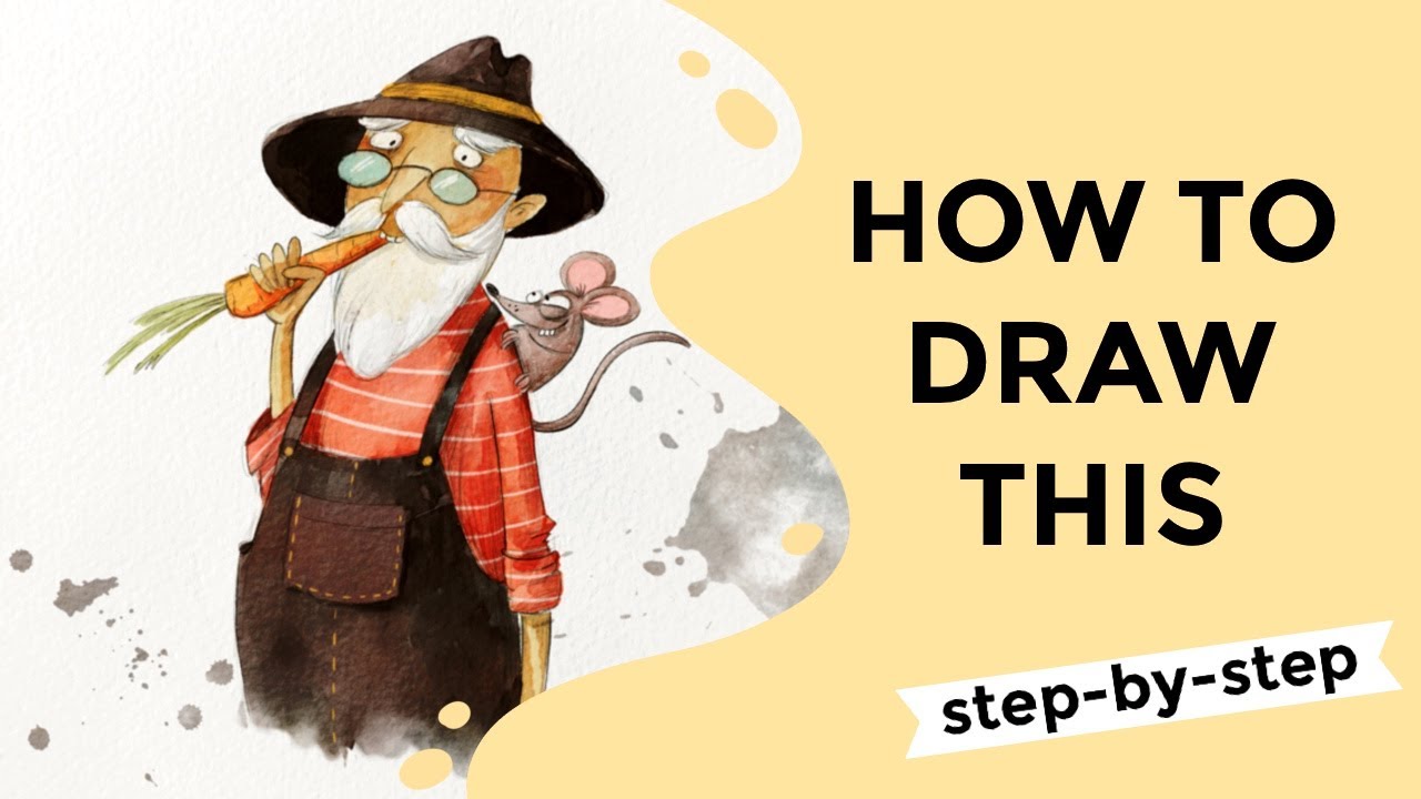 How to Draw a Cute Cartoon Gardener & Mouse - Step by Step Digital Tutorial in Procreate