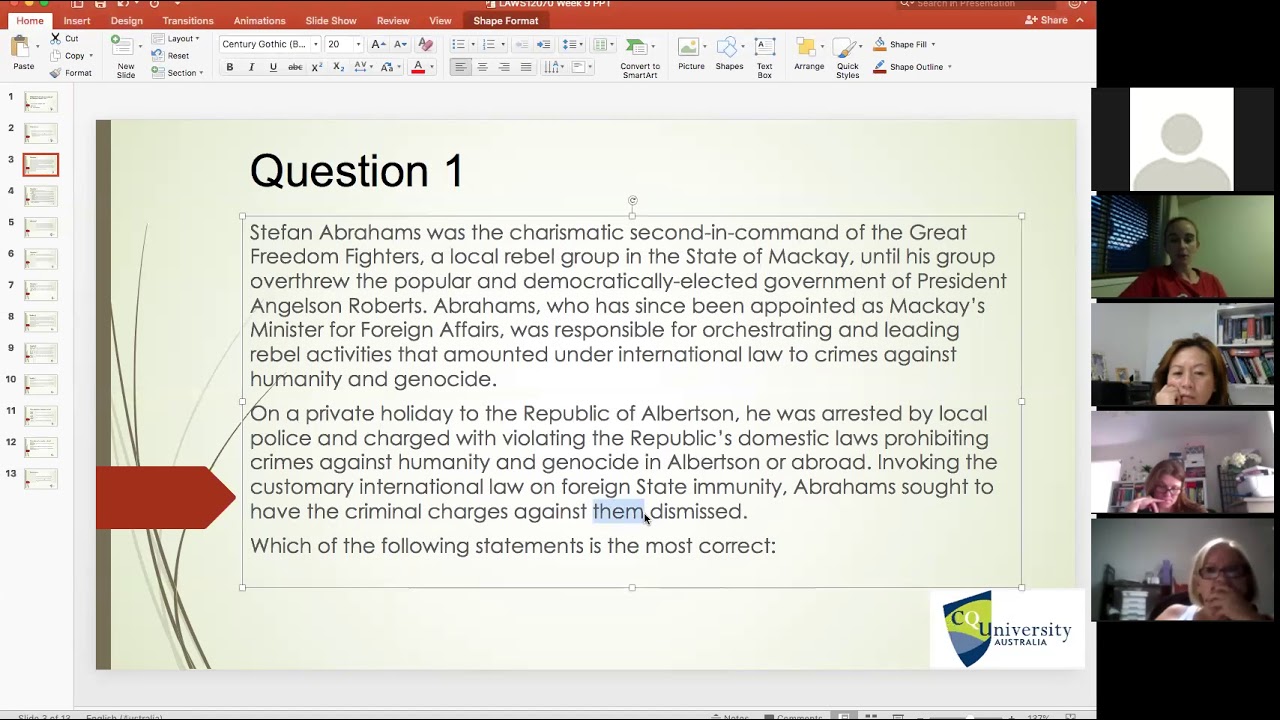 LAWS12070 Zoom Tutorial (Week 09): International Criminal Law