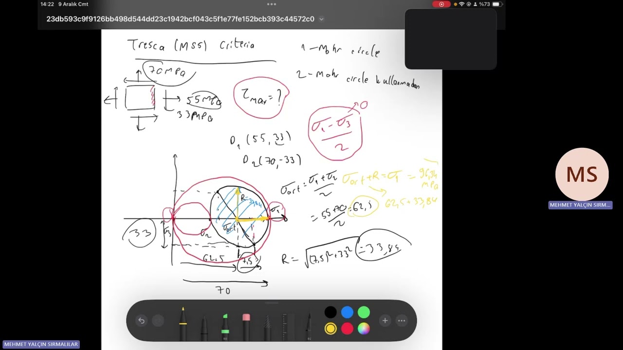 TRESCA (MSS) kriteri - 2 farklı yolla çözüm + mohr circle konu anlatım( Maximum Shear Stress Theory)