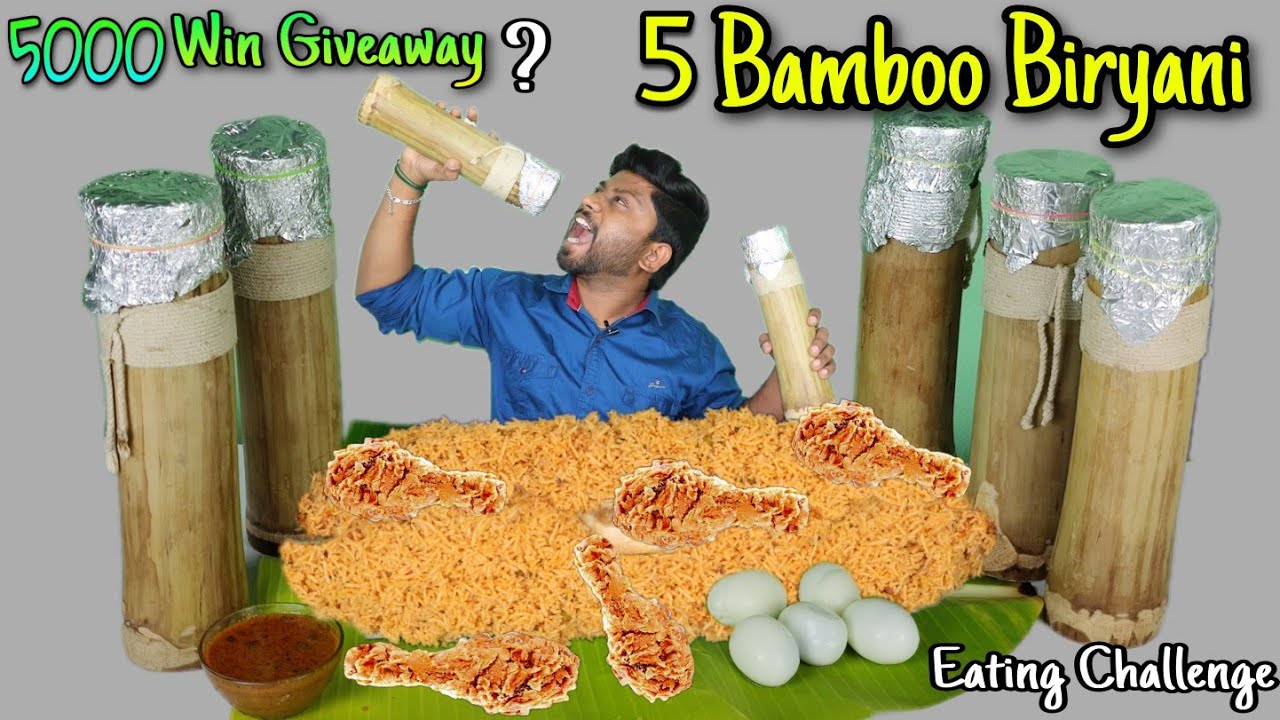 5 BAMBOO BIRYANI RS:5000 PRICE EATING CHALLENGE | Chicken Biryani | Giveaway | Eating Challenge Boys