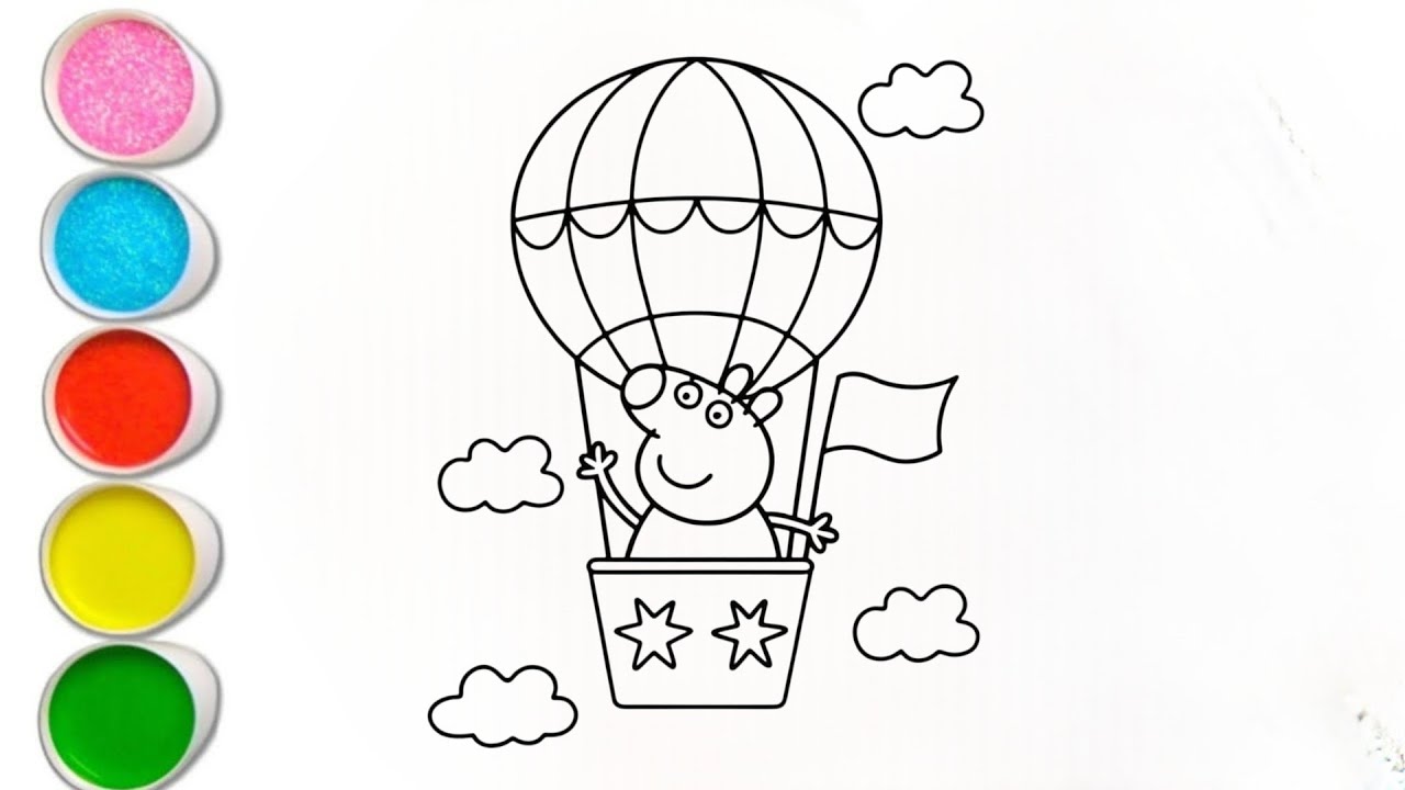 Cute Peppa pig with air balloon Drawing for kids, Painting and Coloring for Kids and Toddlers_ Kids