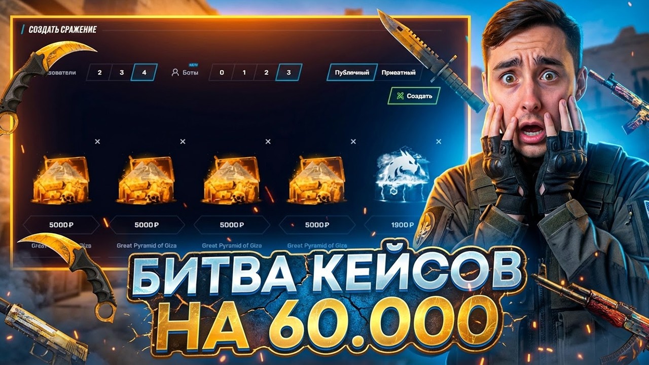 ОТКРЫТИЕ КЕЙСОВ В РЕЖИМЕ СРАЖЕНИЯ - РИСКНУЛ НА 60 КОСАРЕЙ ! Кейсы CS 2 ! Открытие Кейсов на Сайте