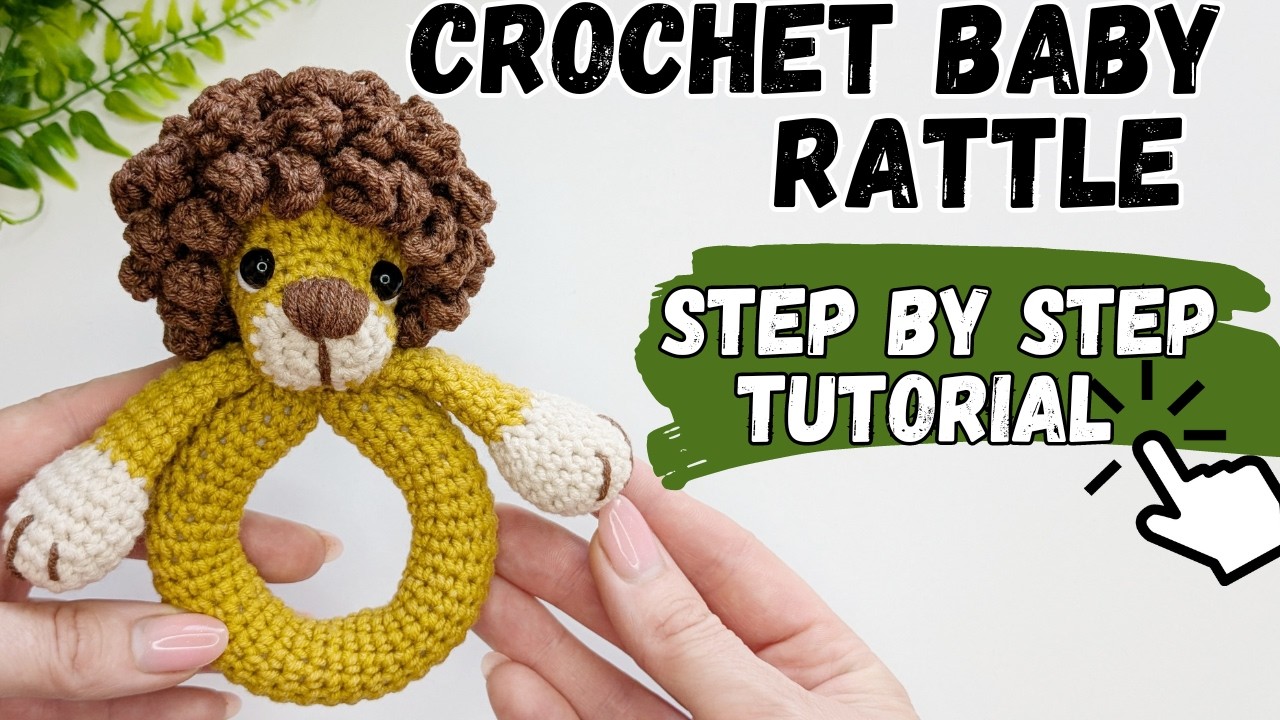 Crochet lion baby rattle, easy crochet tutorial