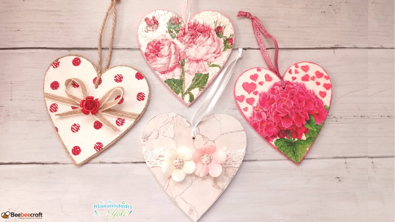 Деревянные сердечки 💘 с декупажем, тканью, яичной скорлупой, джутом, мраморностью❤️ Beebeecraft