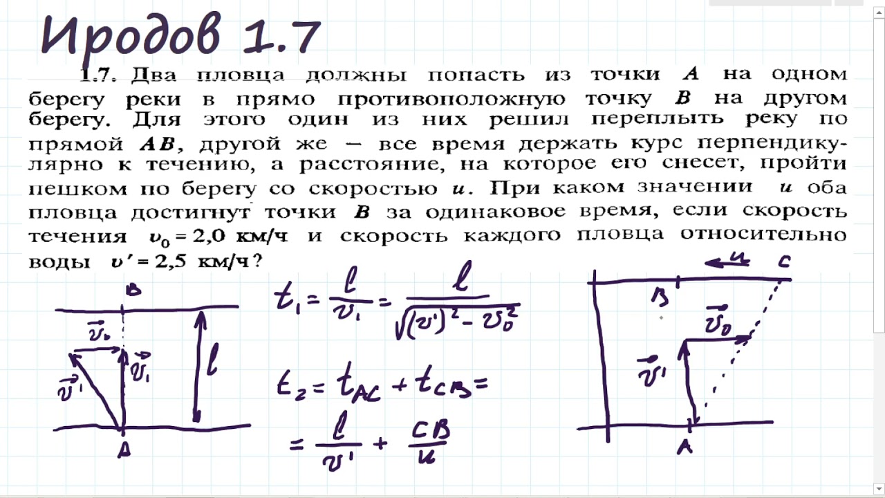 Два пловца пересекают реку, а один хитрее другого. Иродов 1.7