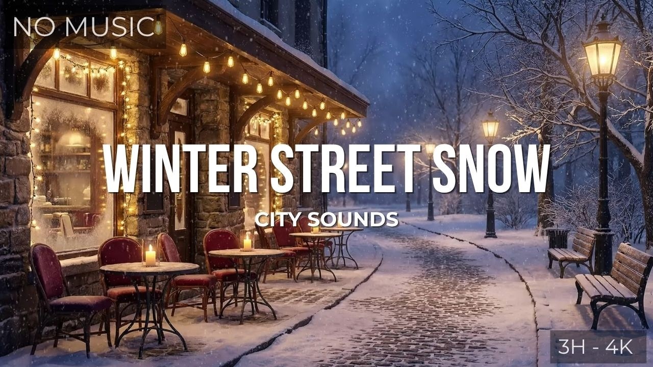 Winter Street Glow ⛄ Snowfall, Soft Lights & Peaceful Street  | Stress Relief ASMR (4K)