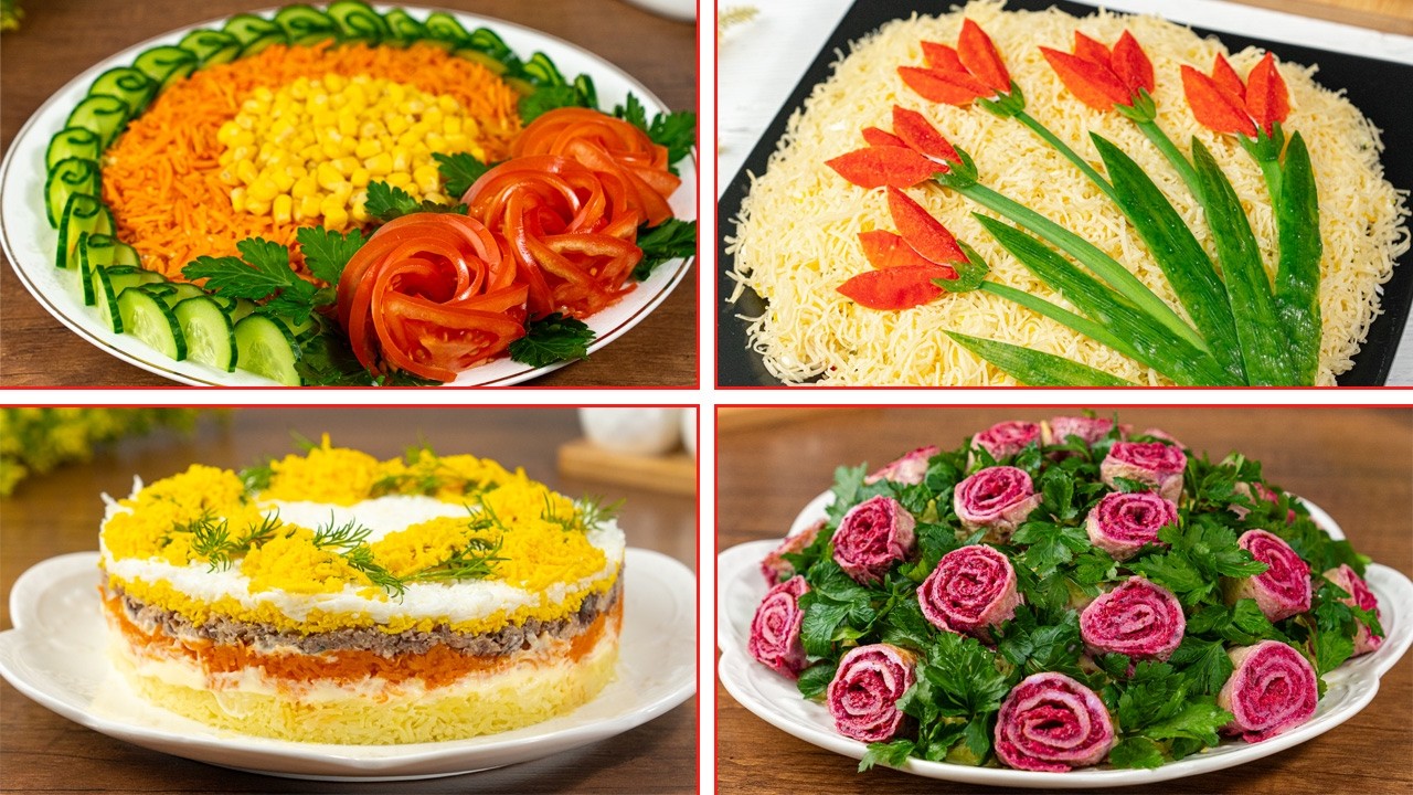 5 красивых САЛАТОВ для Пасхального стола. 🥗😍👍 Быстрые и вкусные салаты