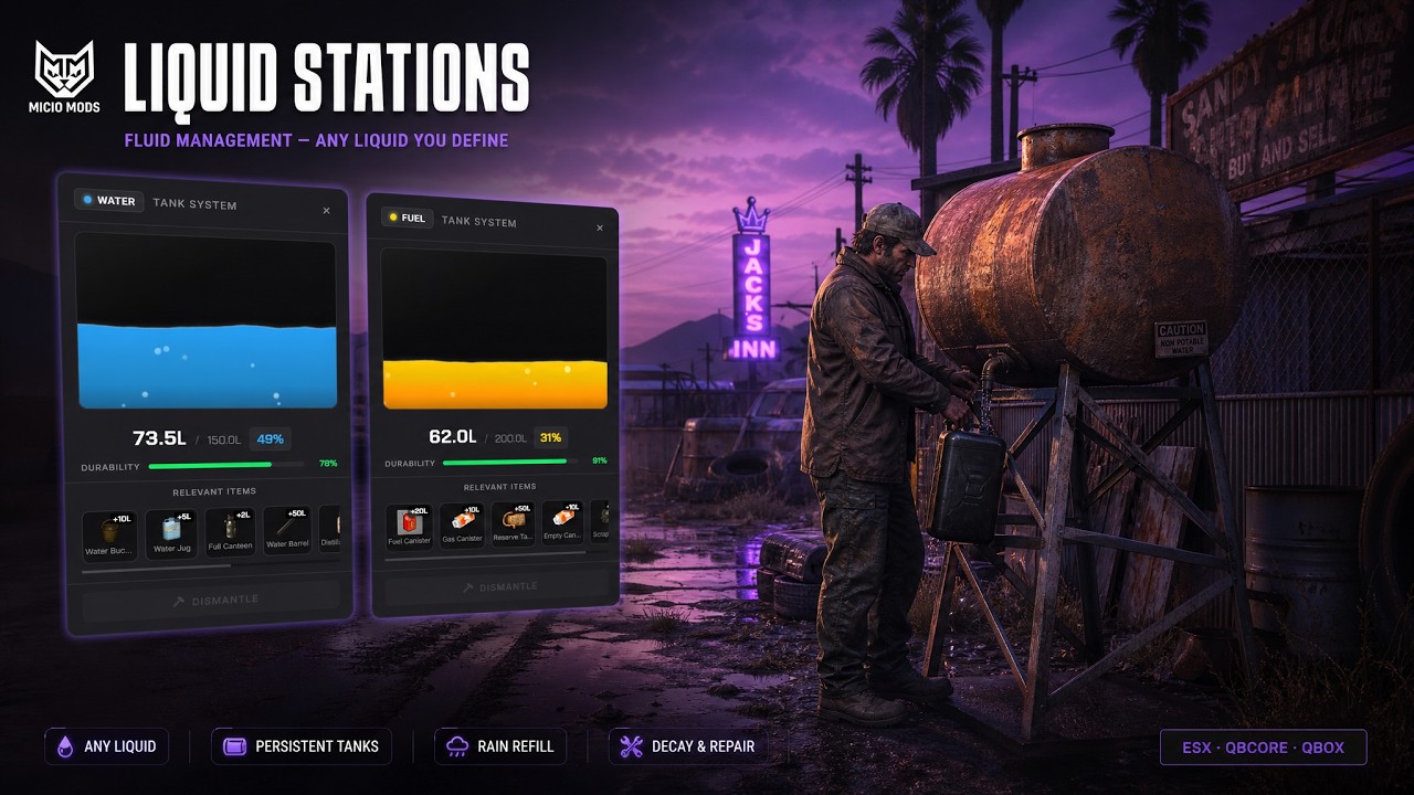 FiveM Script | Water Stations: Advanced Water Management | [MICIO MODS] | ESX, QBCORE, QBOX
