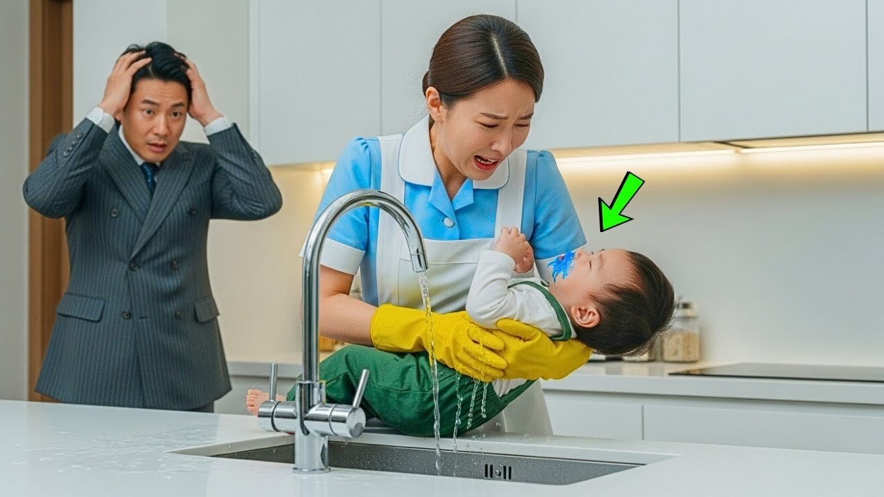 재벌은 아기가 독에 중독되었다는 사실을 알고 패닉에 빠졌다  하지만 청소부가 해독제를 가지고 있었다!