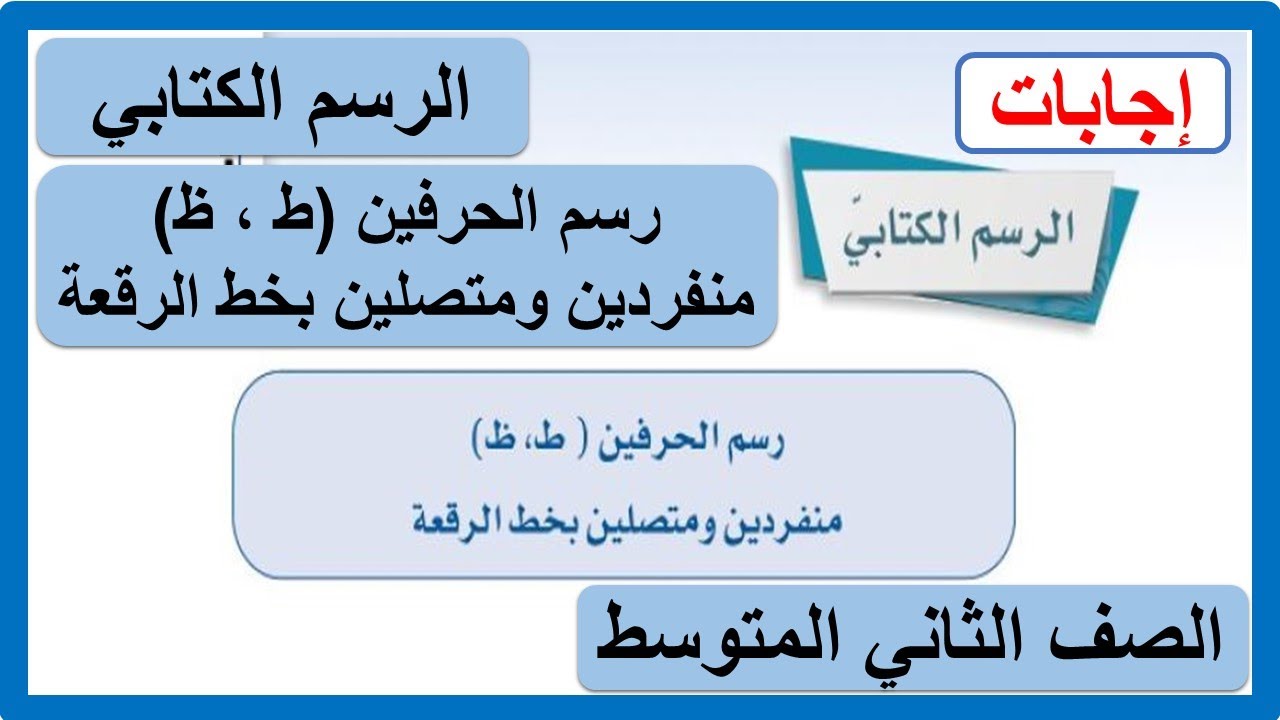 الرسم الكتابي رسم الحرفين ( ط ، ظ ) منفردين ومتصلين بخط الرقعة للصف الثاني المتوسط