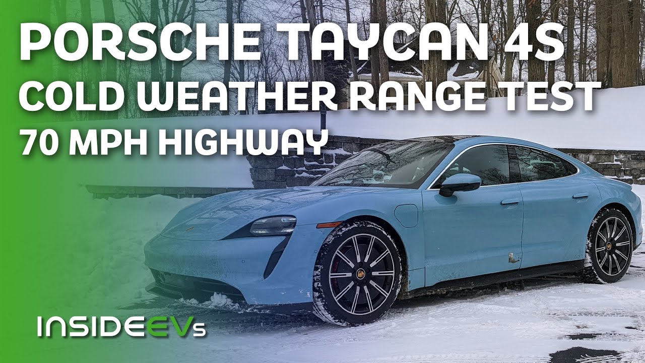 Тест запаса хода Porsche Taycan 4S в холодную погоду на шоссе со скоростью 70 миль в час
