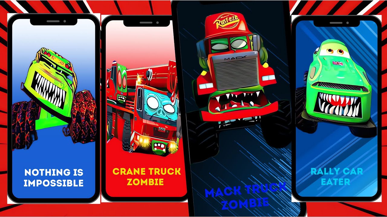 Bus Zombie eater vs Crane TRUCK ZOMBIE vs Mack Truck Zombie vs Rally Car Eater tileshop