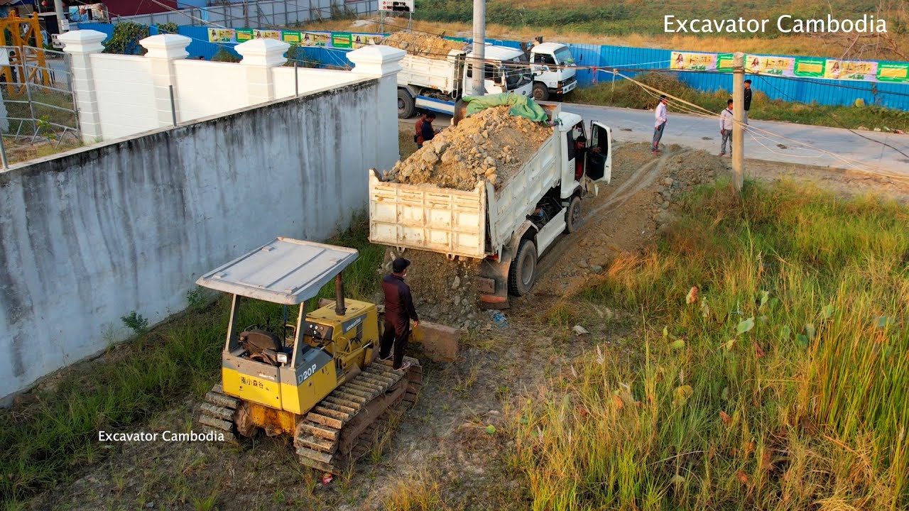 Dump Truck And D20P Bulldozer  Working Landfill 25X50M - This Is Video Development City In Cambodia