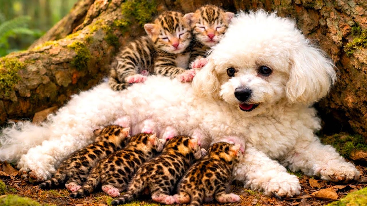 Невероятная материнская любовь! Собака 🐶-мама вырастила котёнка 🐱 в лесу. 🐱🐶🐕❤❤❤