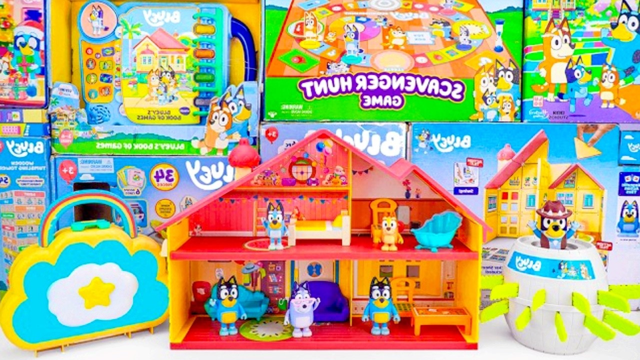 Unboxing Bluey Toys Collection Review 🐾 Bluey Family Home Playset & Bluey Scavenger Hunt Game