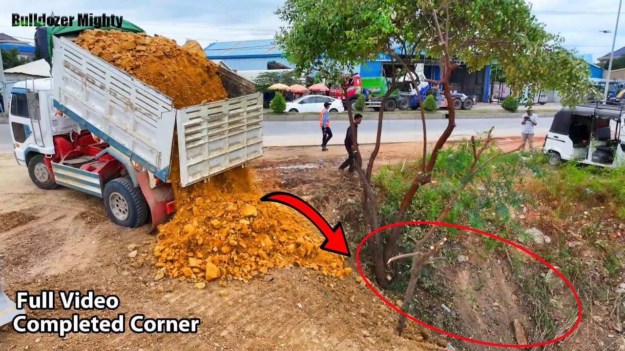 Full Video, Completed Corner, Land filling, By Bulldozer KOMATSU D31P, Dump Truck unloading