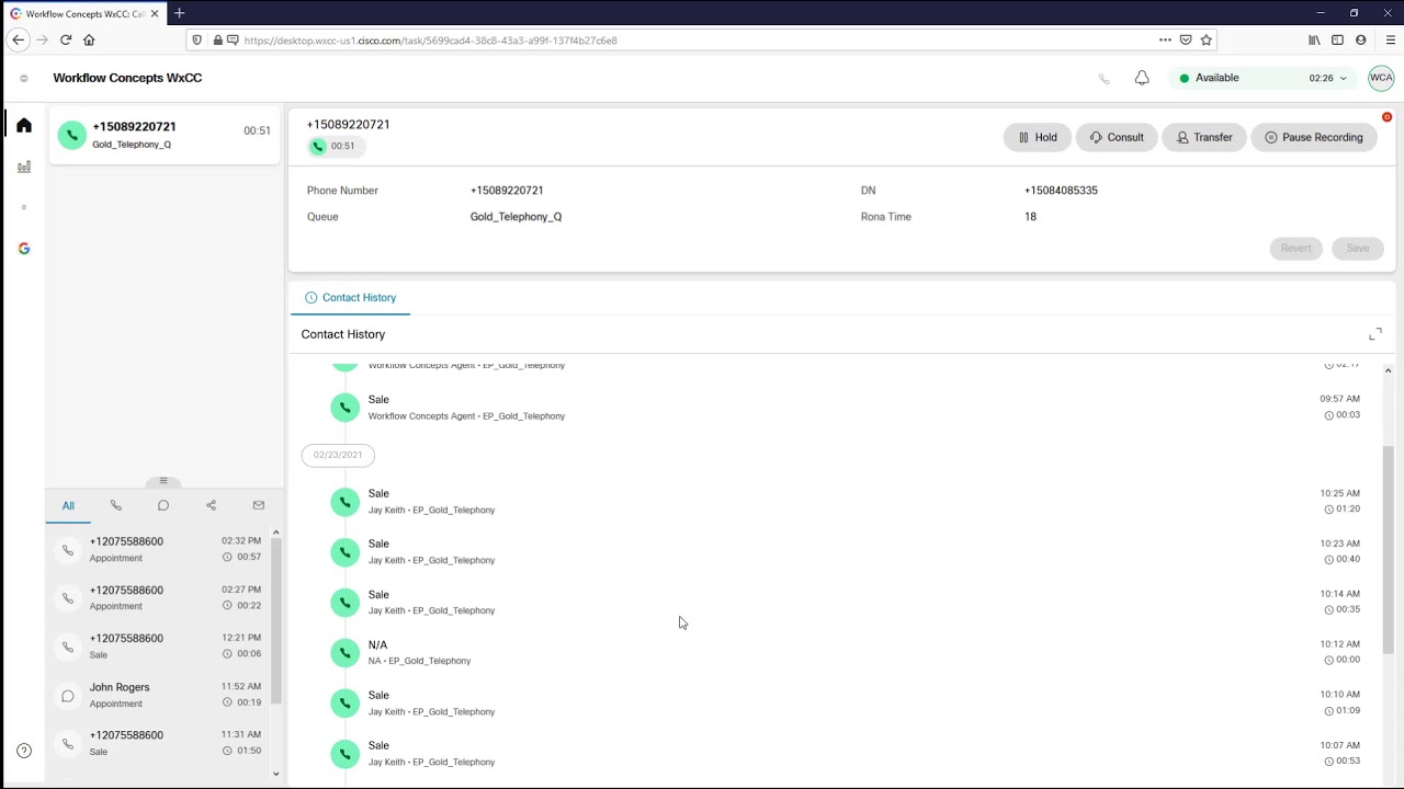 WFC Webex Contact Center WxCC Agent Call