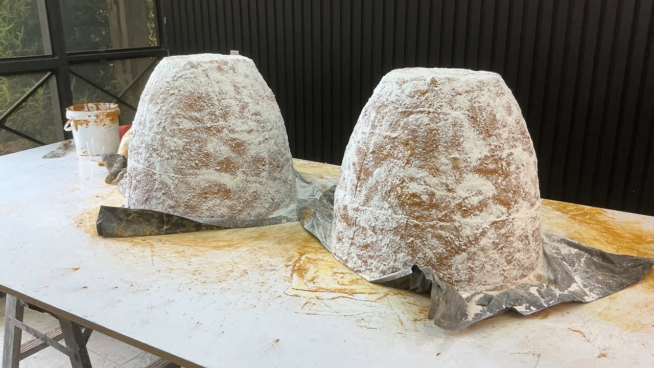Adding a bright ochre to colour resin shells for our front entrance