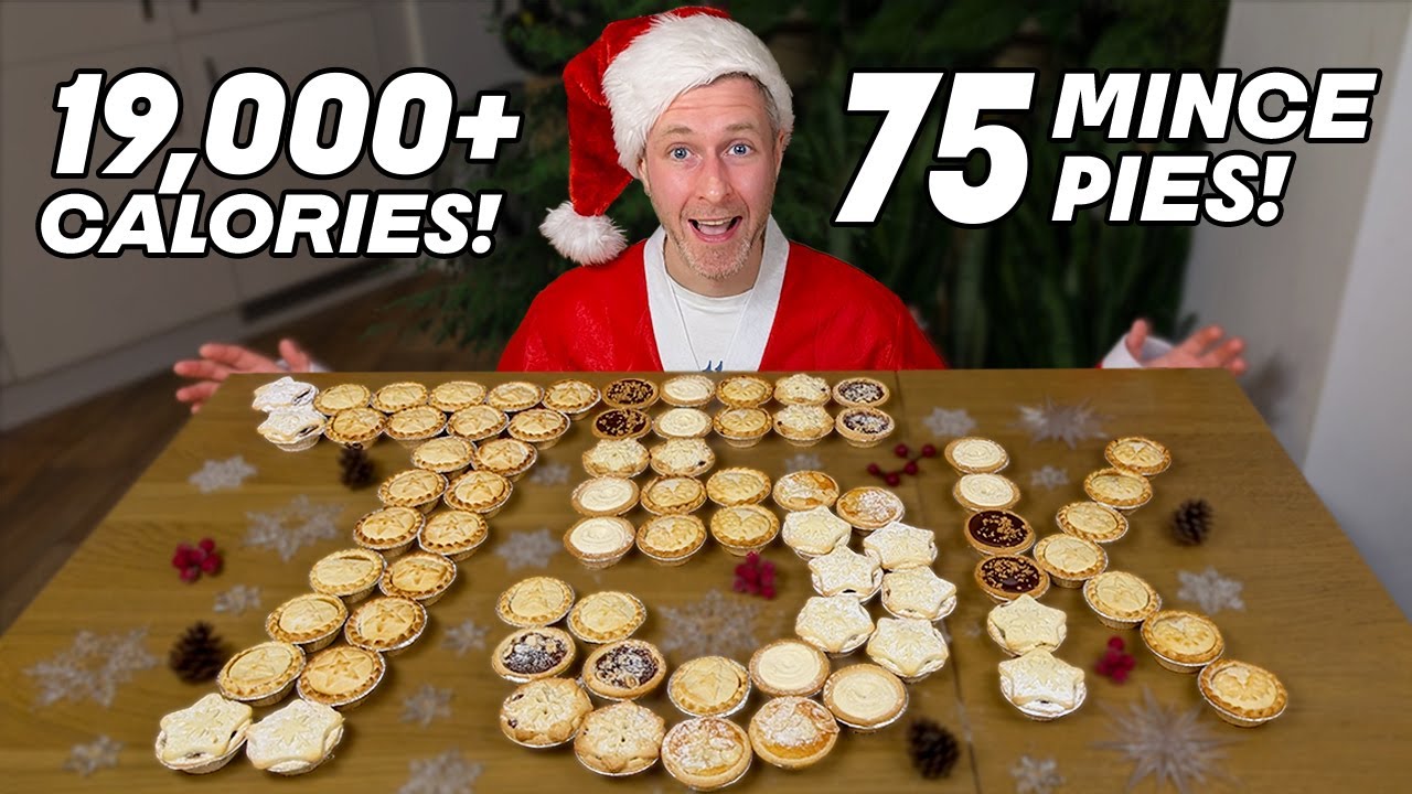 19,000+ CALORIE FOOD CHALLENGE 75 MINCE PIES FOR 75,000 SUBSCRIBERS!!