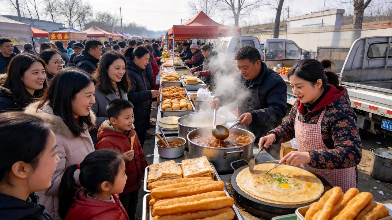 Beijing Street Food Cooking at a Huge Traditional Market