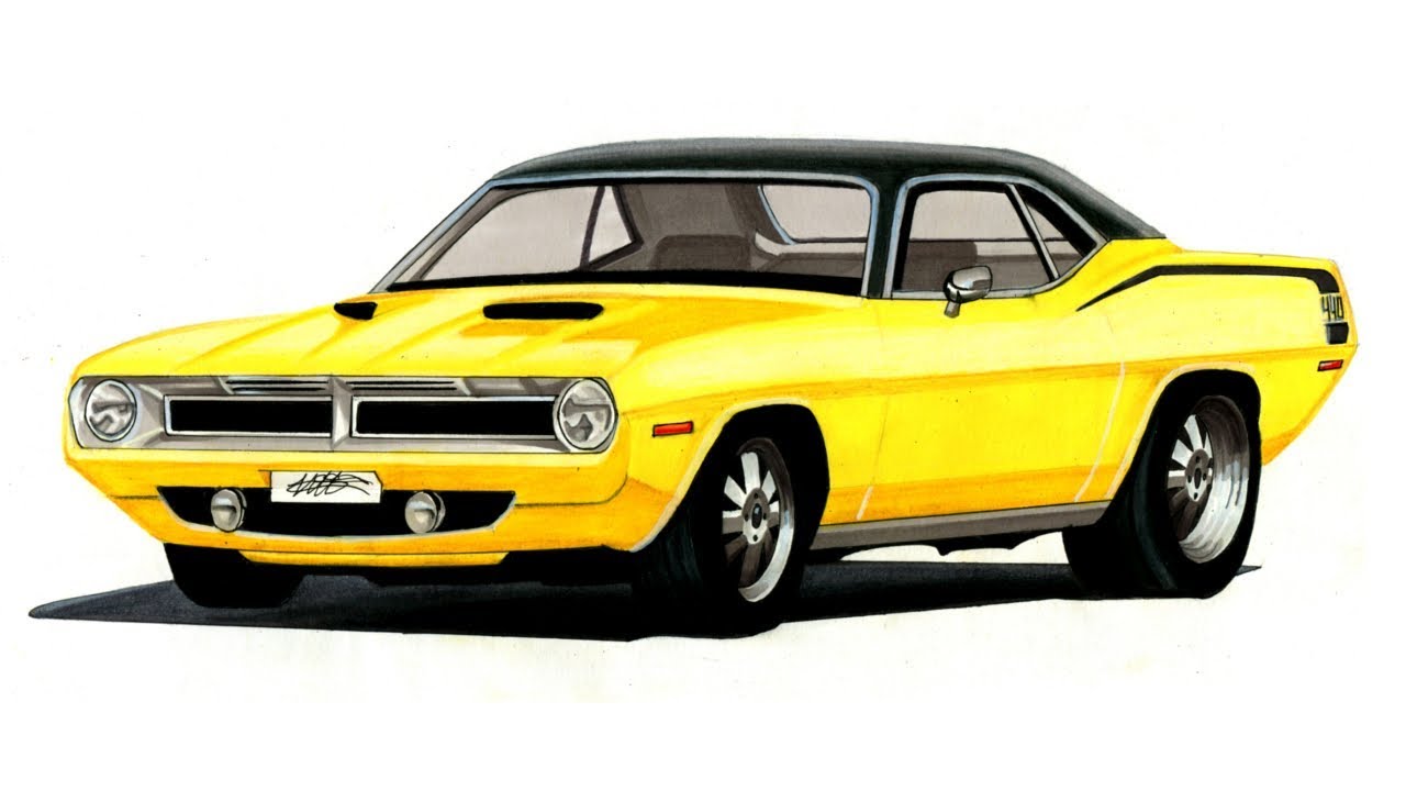 Realistic Car Drawing - Plymouth Barracuda - Time Lapse