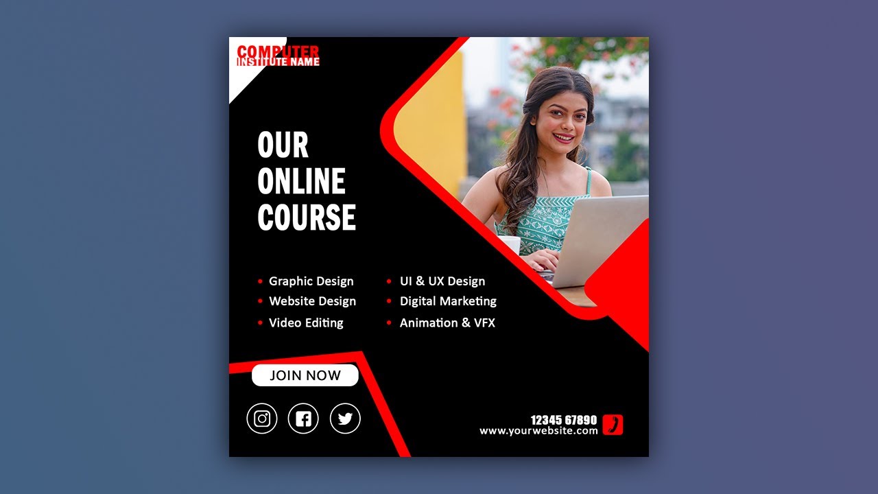 Education Institute Social Media Post Design in Photoshop Tutorial