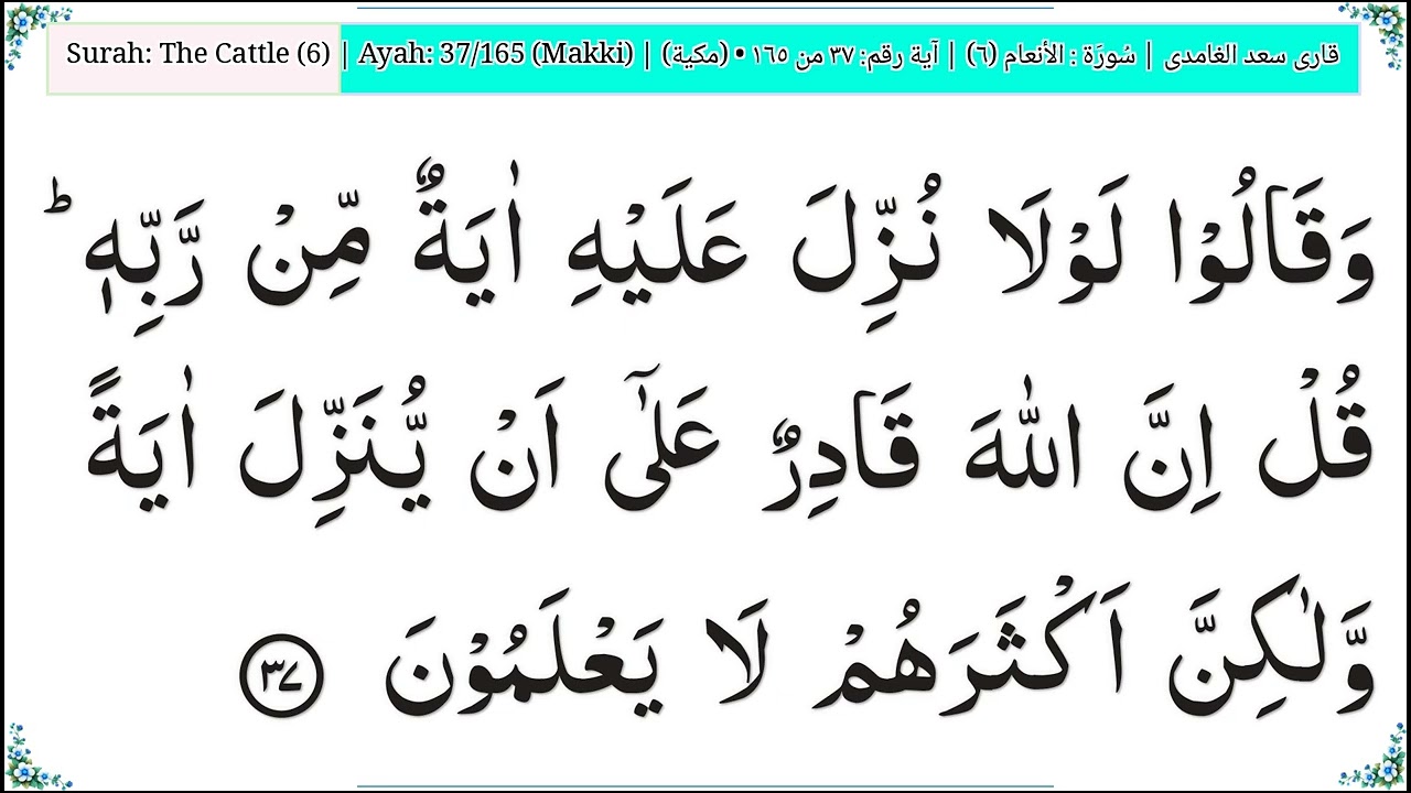 ‫6‬ The Cattle الأنعام Quran Arabic   Saad Ghamdi   Code#QQ1GH