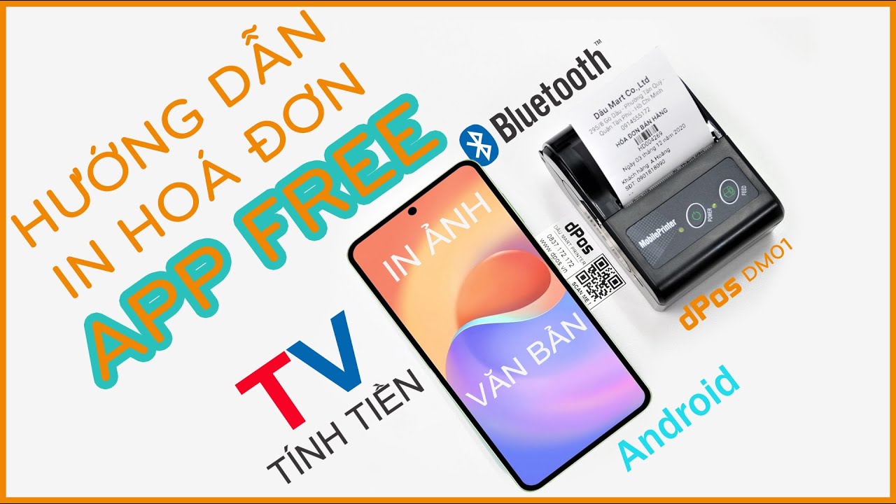 Dùng phần mềm in hóa đơn bán hàng miễn phí Tính Tiền TV với máy in dPos DM01 trên điện thoại Android
