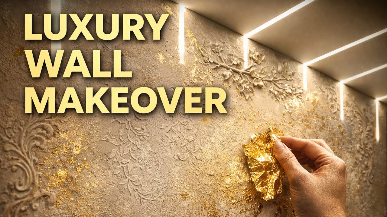 How To Create a Luxury Textured Wall ✨| DIY Gold Leaf Finish🤩
