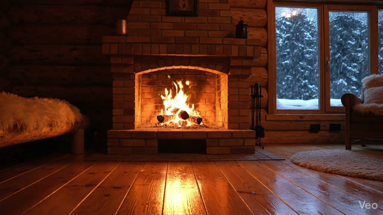 Relaxing Fireplace in a Cozy Cabin ❄️ Soft Music & Fire Crackling for Deep Sleep, Meditation & Focus
