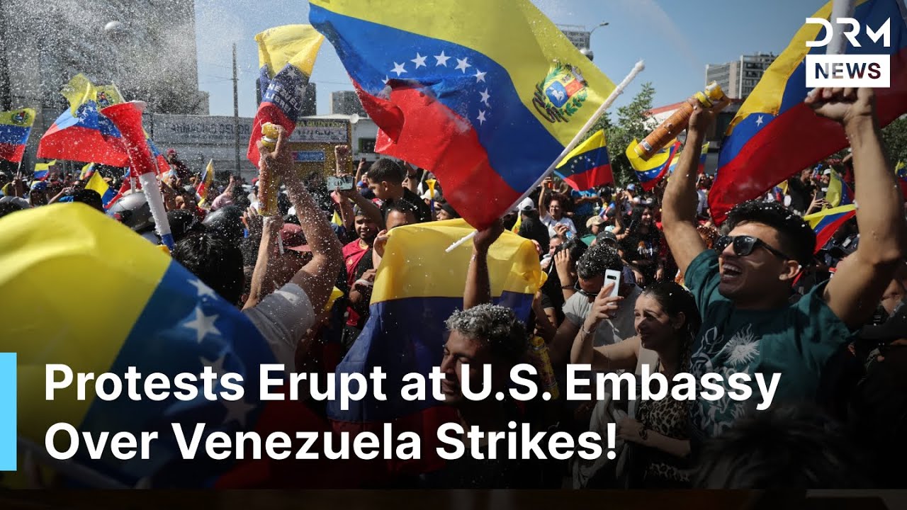 MASSIVE Left-Wing Protesters Rally at U.S. Embassy in Madrid Against Strikes on Venezuela | AC1Z