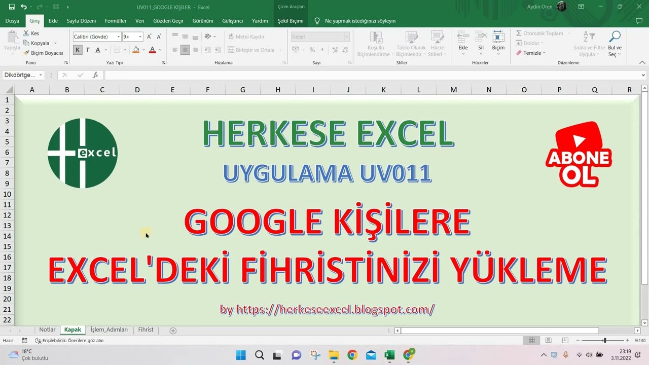 Google Kişilere Excel Fihristinizi Yükleme