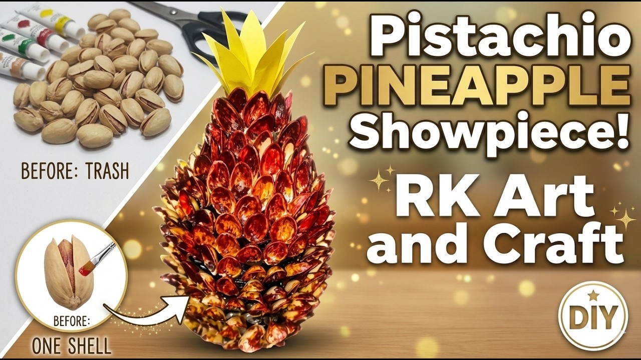 DIY Pineapple Showpiece | Plastic Bottle + Pistachio Shell Craft (Best Waste to Best)