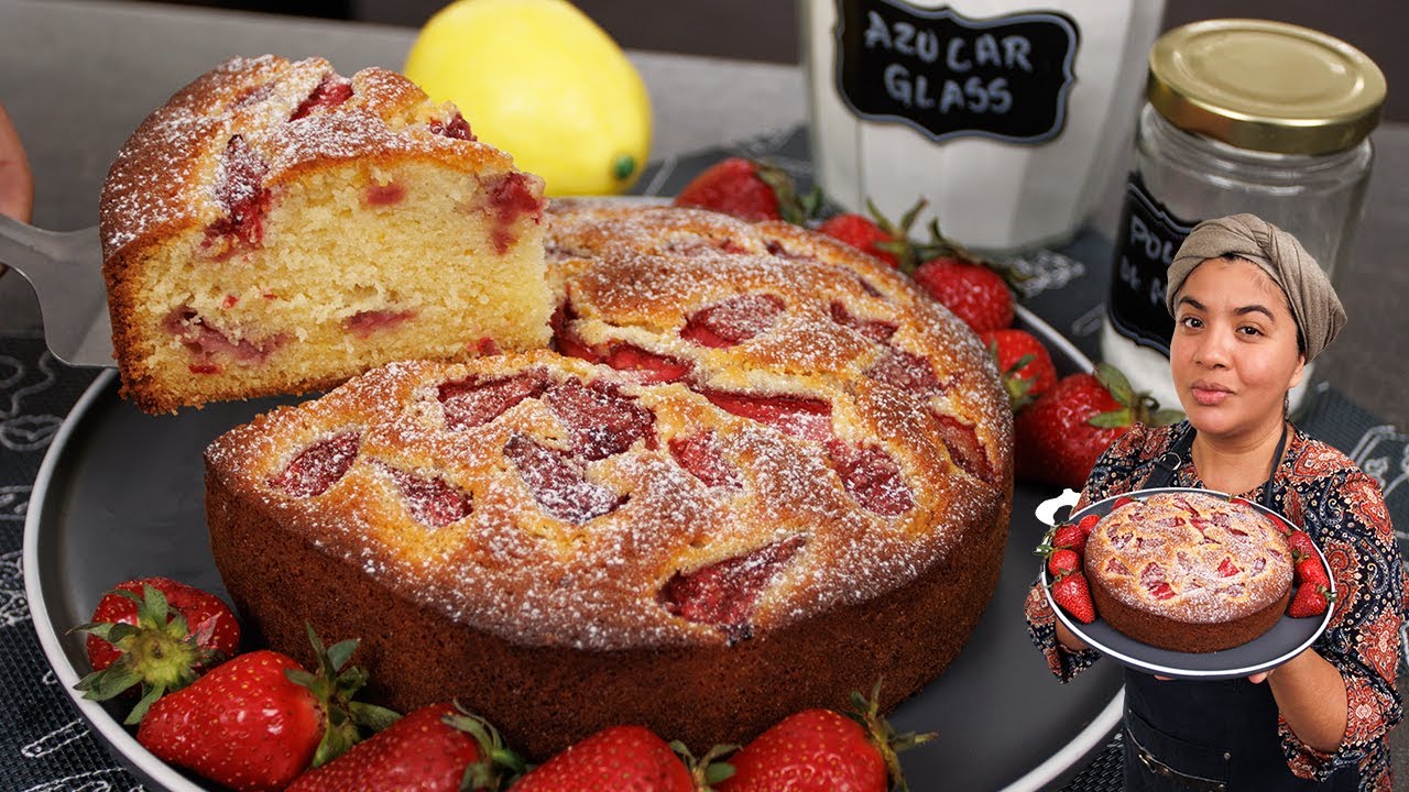PASTEL o BIZCOCHO de FRESAS fácil 🍓