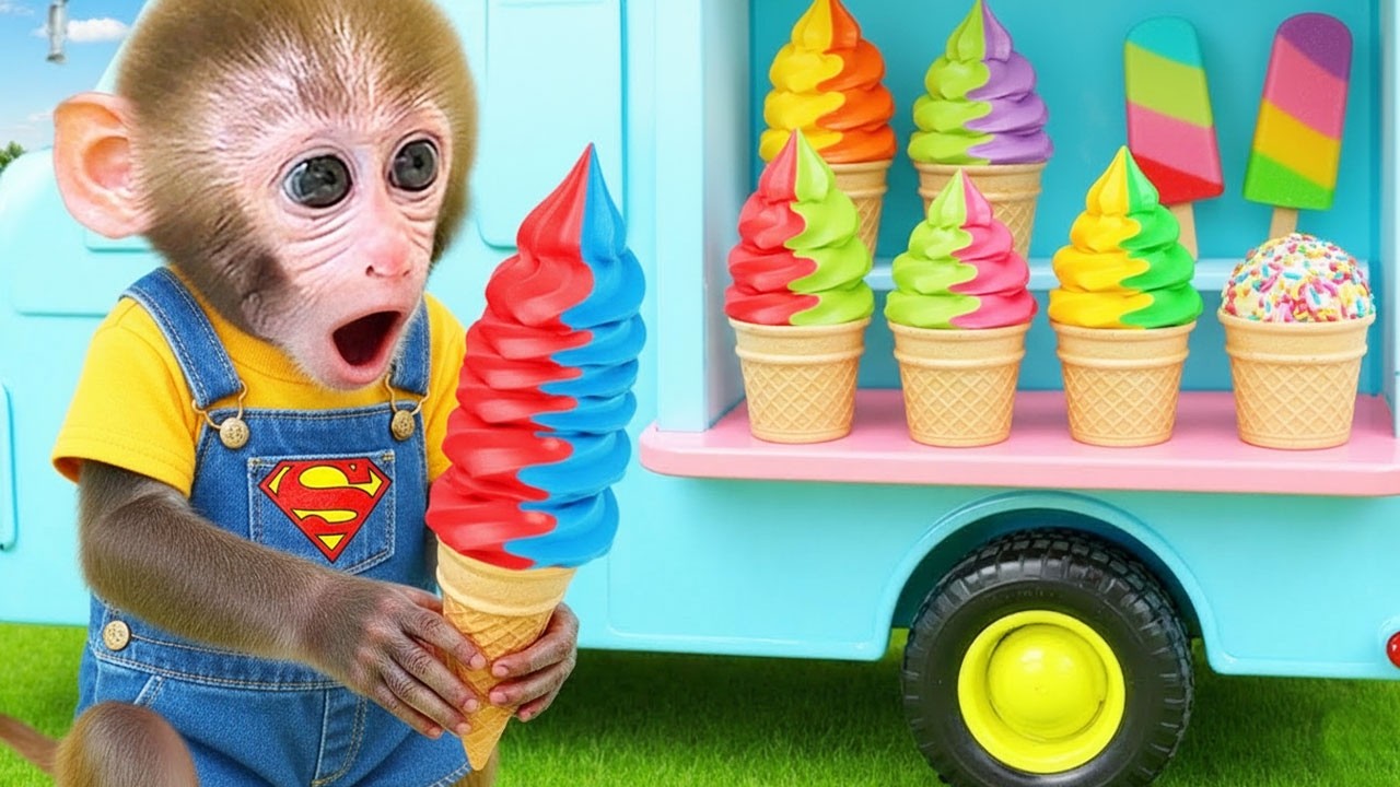 Monkey Baby Mimi Uses Hot & Cold Ice Cream to Freeze Fire and Ice Monsters! 🍦🔥❄️ Mimi Monkey Life