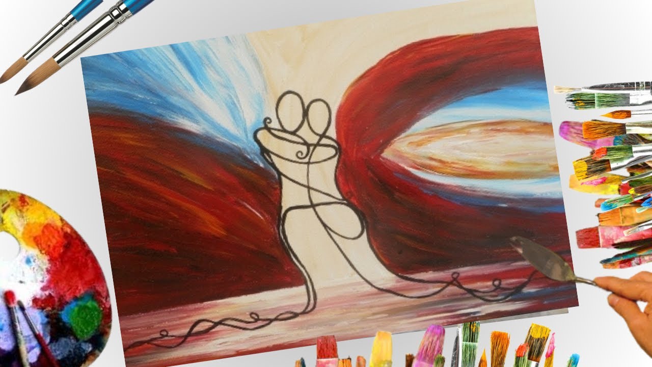 Lovers Simple Abstract Acrylic Painting on Canvas for Beginners