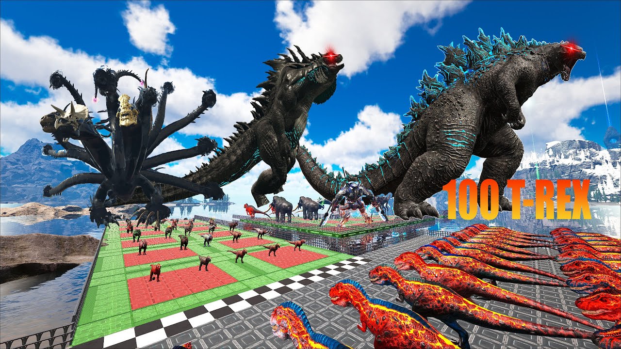 Ark Dinosaur Deathrun Vs Indoraptor Vs Spider T-rex - Ark Creature Survival Evolved