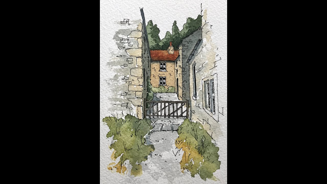 Tideswell Line and wash sketch