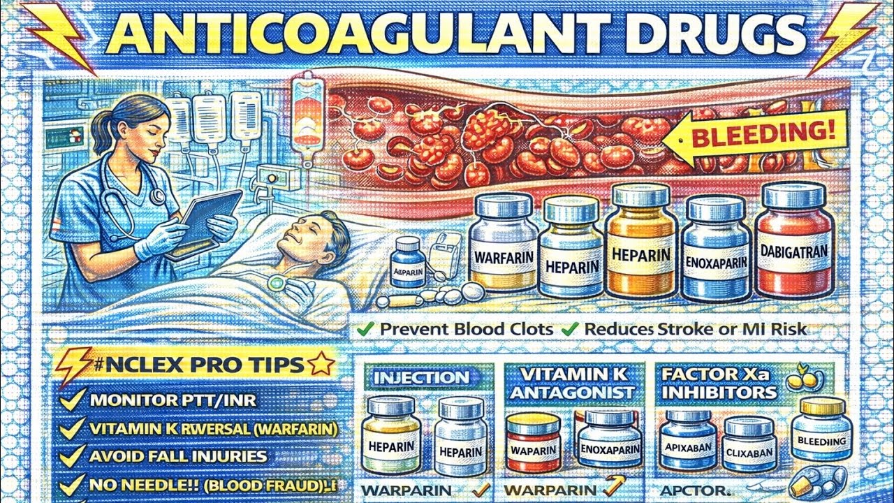Anticoagulants Explained | Heparin, Warfarin, DOACs | NCLEX Pharmacology Made Easy