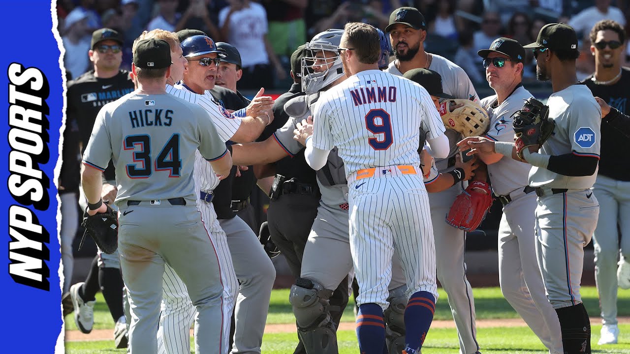 Mets and Marlins benches clear after Alc&aacute;ntara hits Mark Vientos