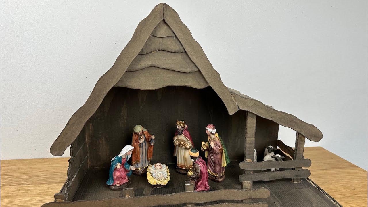 How to make Christmas Crib made from Cardboard || Simple and Easy Christmas Nativity Scene