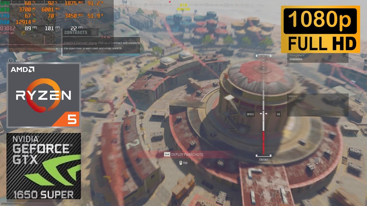 COD Warzone: GTX 1650 Super + Ryzen 5 1600 AF (1080p) Low