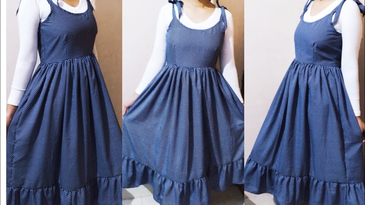 Shoulder tie dress/tie strap dress/very easy strappy dress cutting and stitching