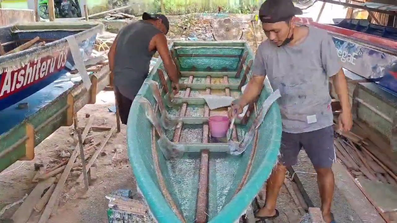 Cara buat perahu fiber sampai selesai#fiberglass 