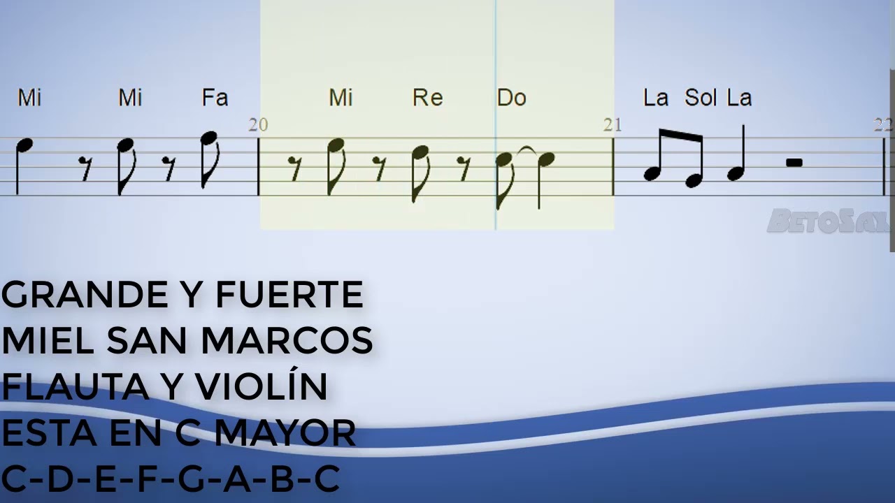 Grande Y Fuerte, Miel San Marcos, Flauta y Violín, Partitura, Cifrado, Notas, Tutorial Fácil