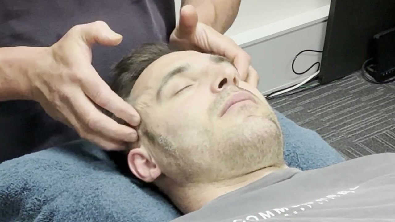 Face and Head Massage to start a deep tissue massage. Brandon massaging Josh part 1