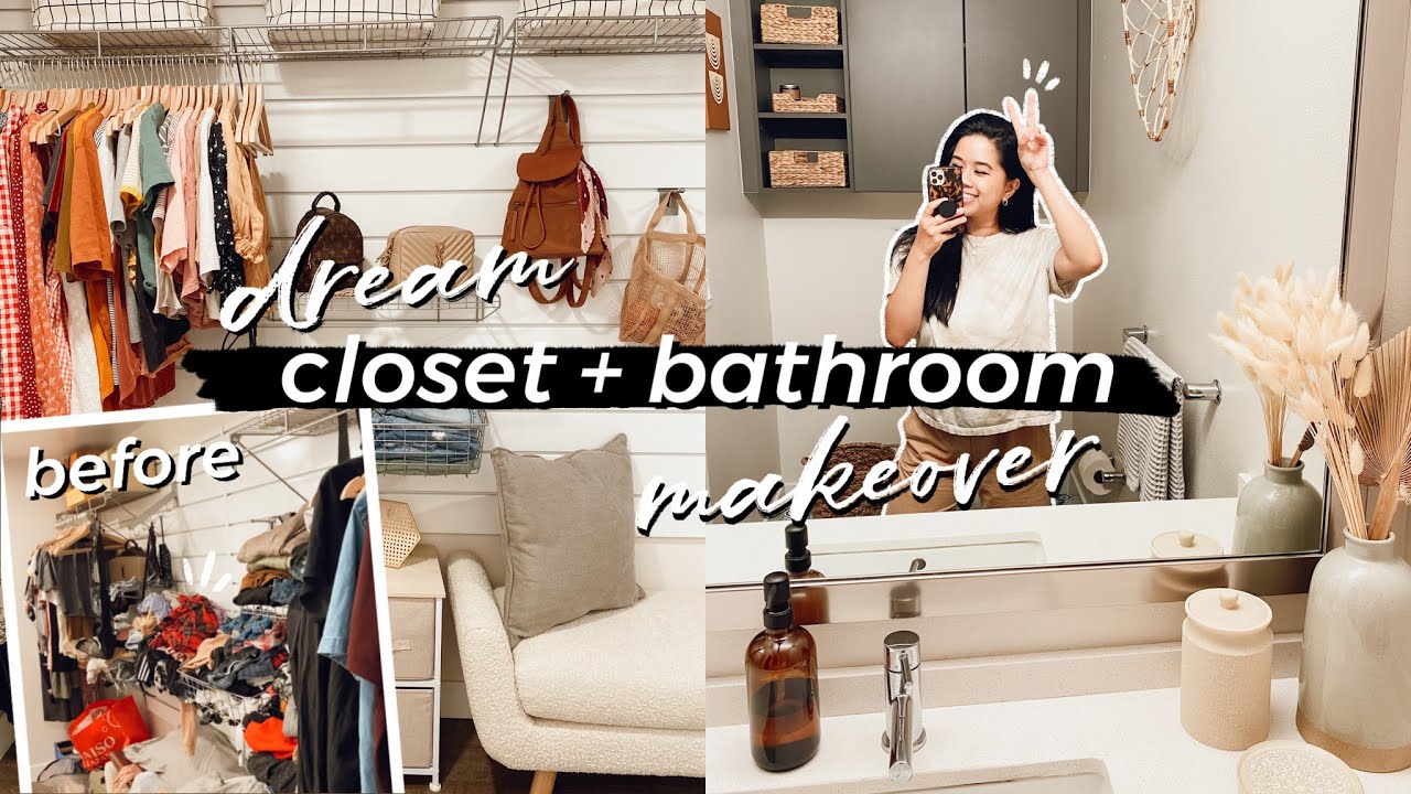 EXTREME WALK-IN CLOSET + BATHROOM MAKEOVER *RENTER-FRIENDLY* | Apartment Home Hacks and Organization