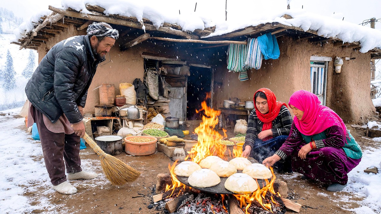 Extreme Cold Cooking in Afghanistan | Traditional Sealed Pot Meat Over Fire